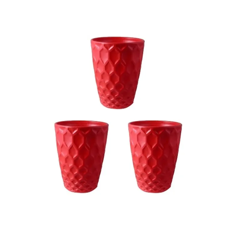 Set of 3 - 6 Inch Red Premium Royal Plastic Pot