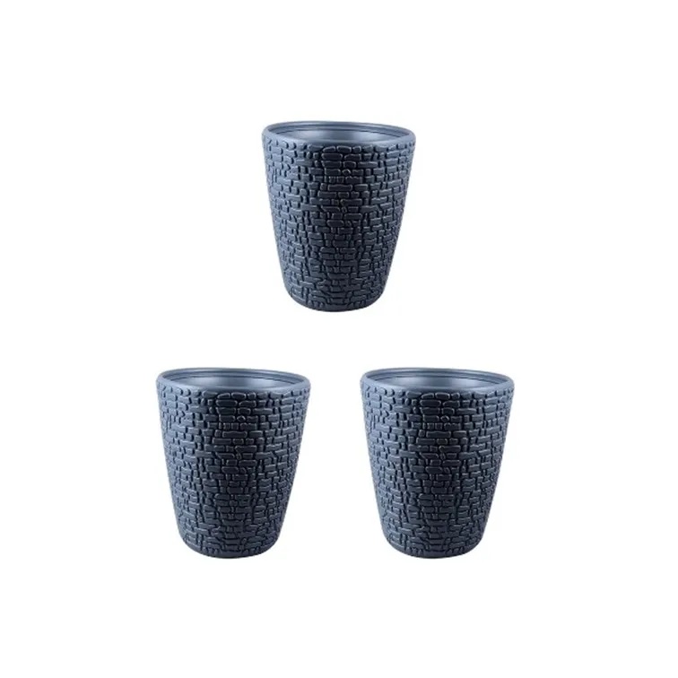 Set of 3 - 6 Inch Grey Premium Marble Plastic Pot