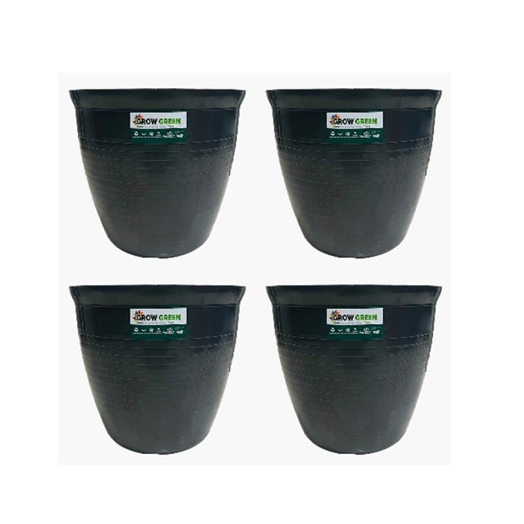 Set of 4 - 08 Inch Grey Premium Milo Round Plastic Pot
