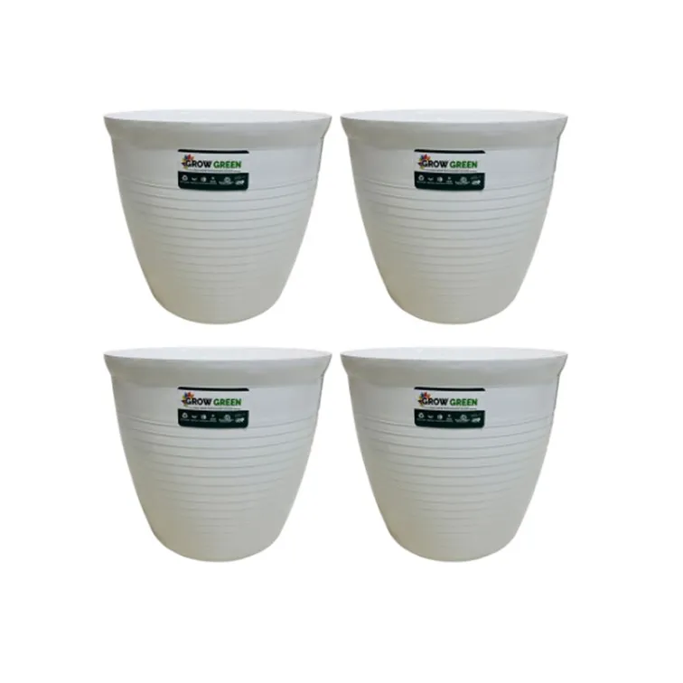 Set of 4 - 08 Inch White Marble Premium Milo Round Plastic Pot