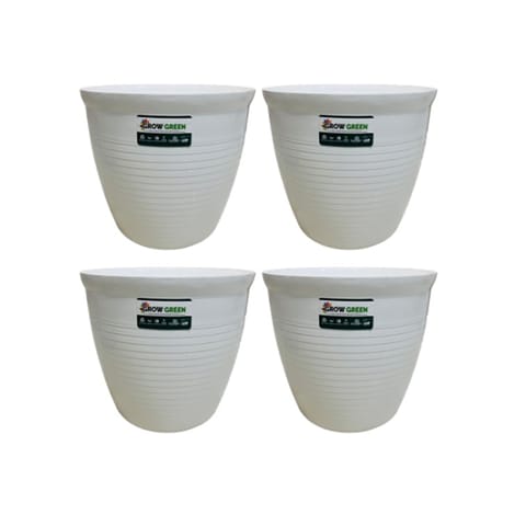 Set of 4 - 08 Inch White Marble Premium Milo Round Plastic Pot
