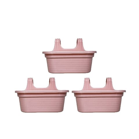 Set of 3 - 14 X 10 Inch Pink Marble Double Hook Hanging Plastic Pot