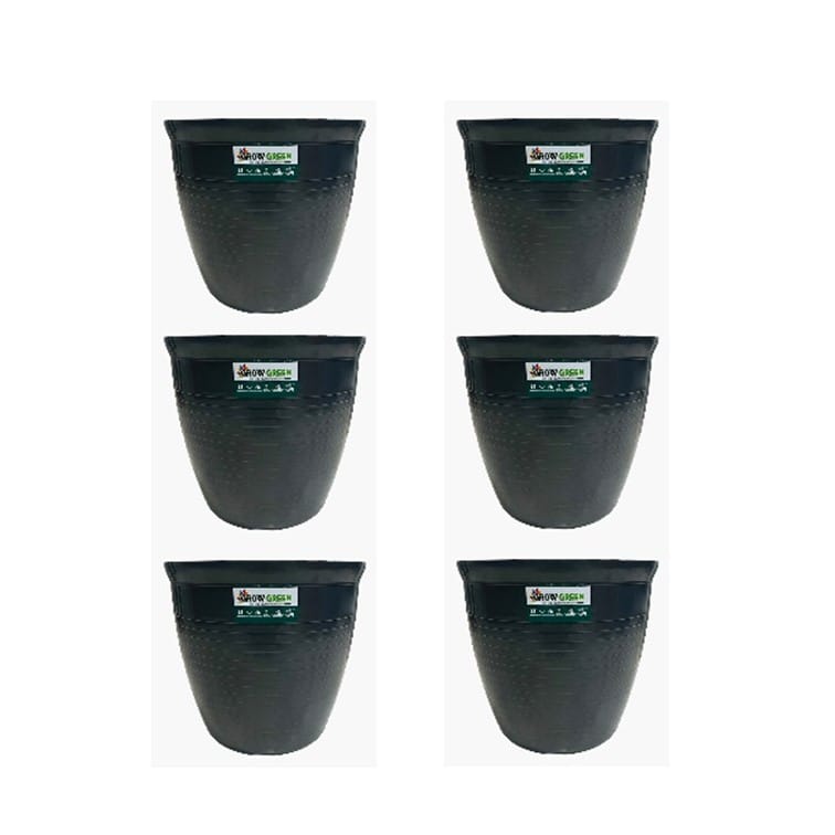 Set of 6 - 08 Inch Grey Premium Milo Round Plastic Pot