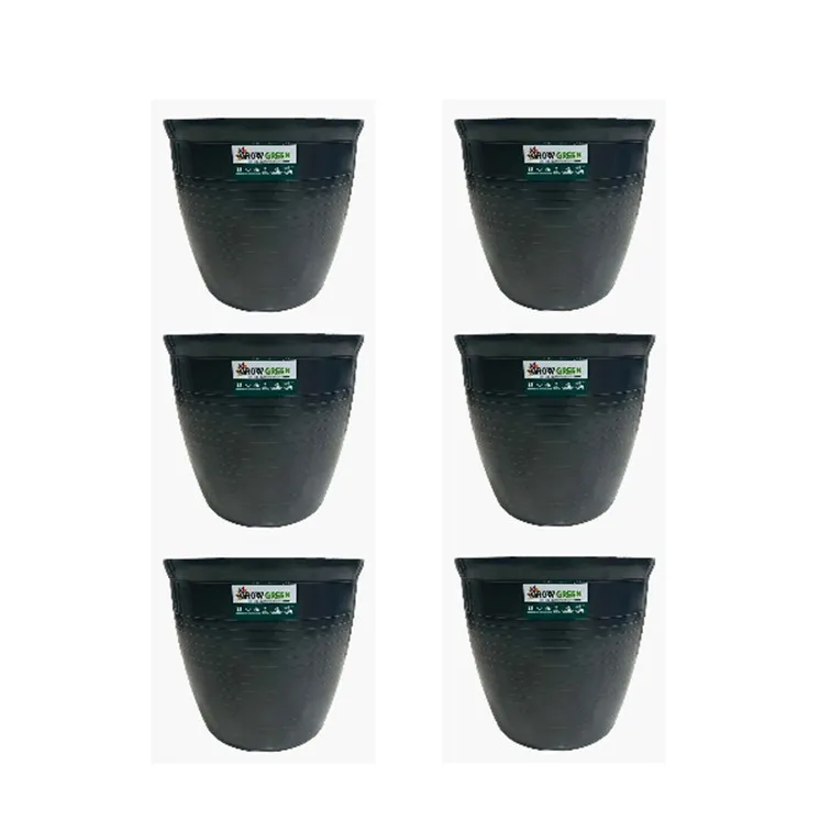 Set of 6 - 08 Inch Grey Premium Milo Round Plastic Pot