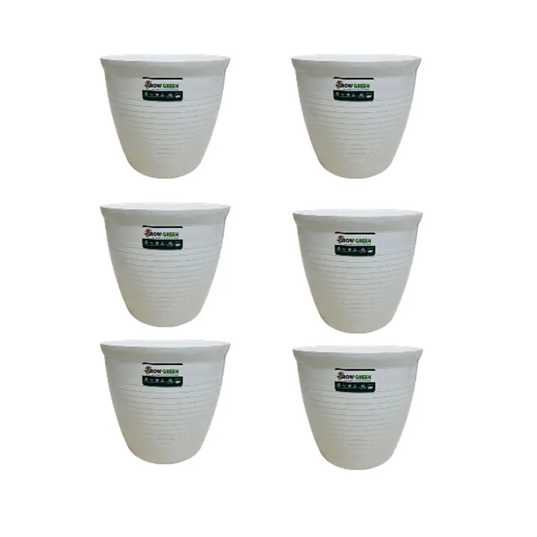 Set of 6 - 08 Inch White Marble Premium Milo Round Plastic Pot