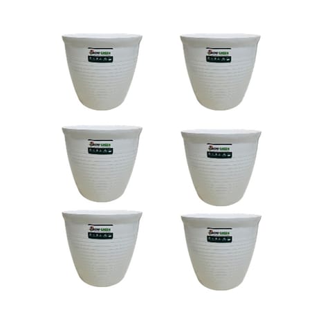Set of 6 - 08 Inch White Marble Premium Milo Round Plastic Pot