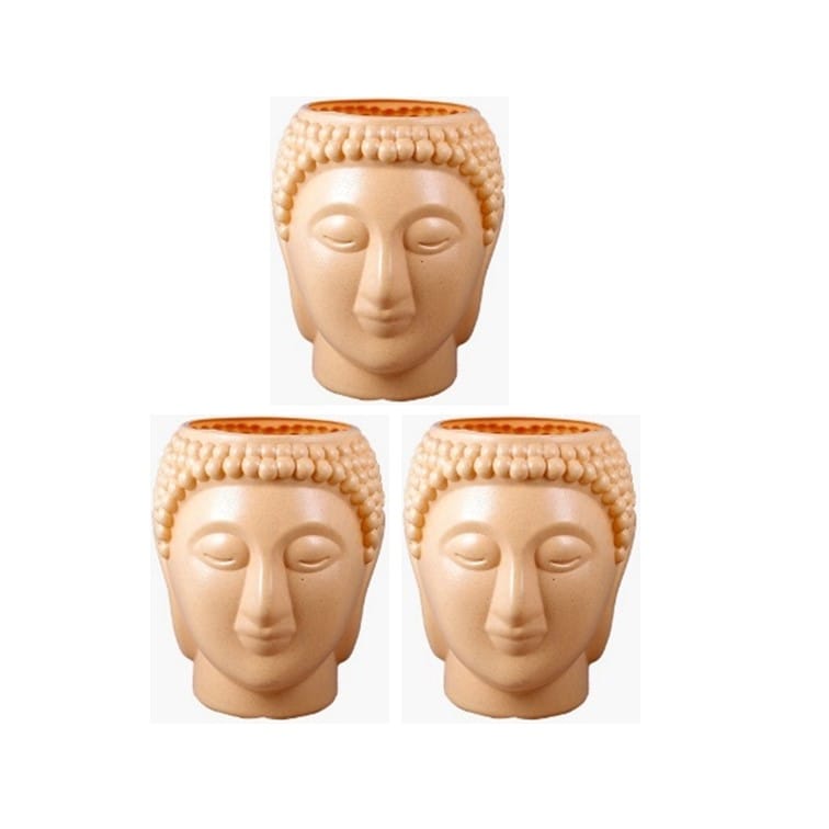 Set of 3 - 6 Inch Beige Premium Buddha Plastic Pot
