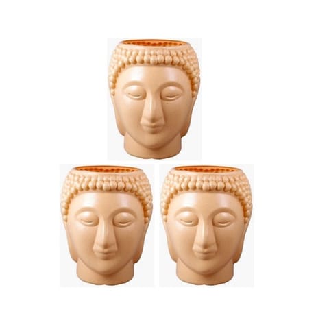 Set of 3 - 6 Inch Beige Premium Buddha Plastic Pot