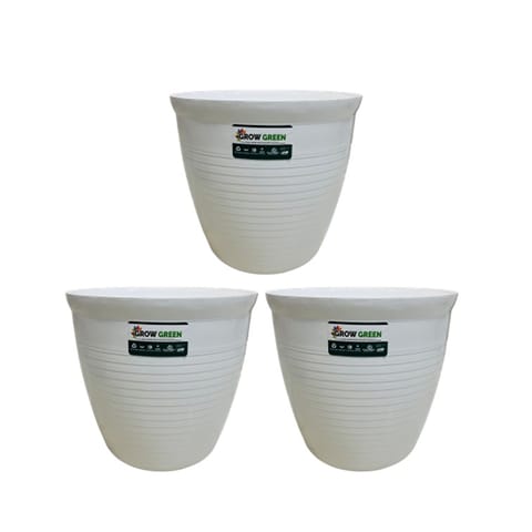 Set of 3 - 08 Inch White Marble Premium Milo Round Plastic Pot