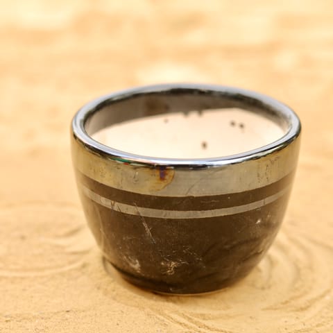 3 Inch Black Double Striped Ceramic Pot- Gloss Finish Indoor Plant Pot