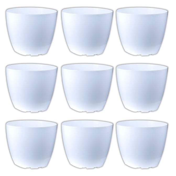 Set of 09 - 4 Inch White Premium Orchid Round Plastic Pot