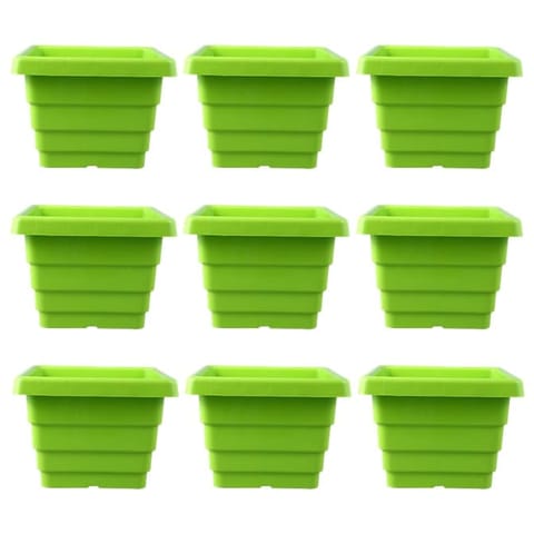 Set of 09 - 4 Inch Green Premium Orchid Square Plastic Pot