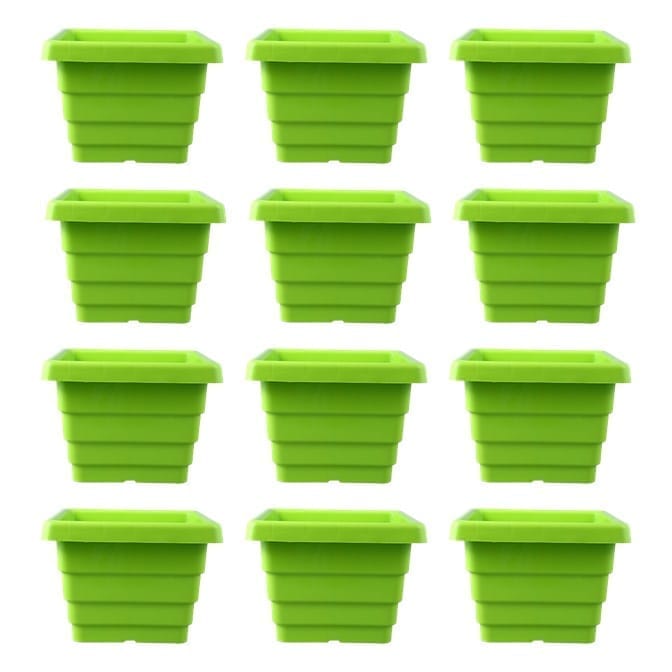 Set of 12 - 4 Inch Green Premium Orchid Square Plastic Pot
