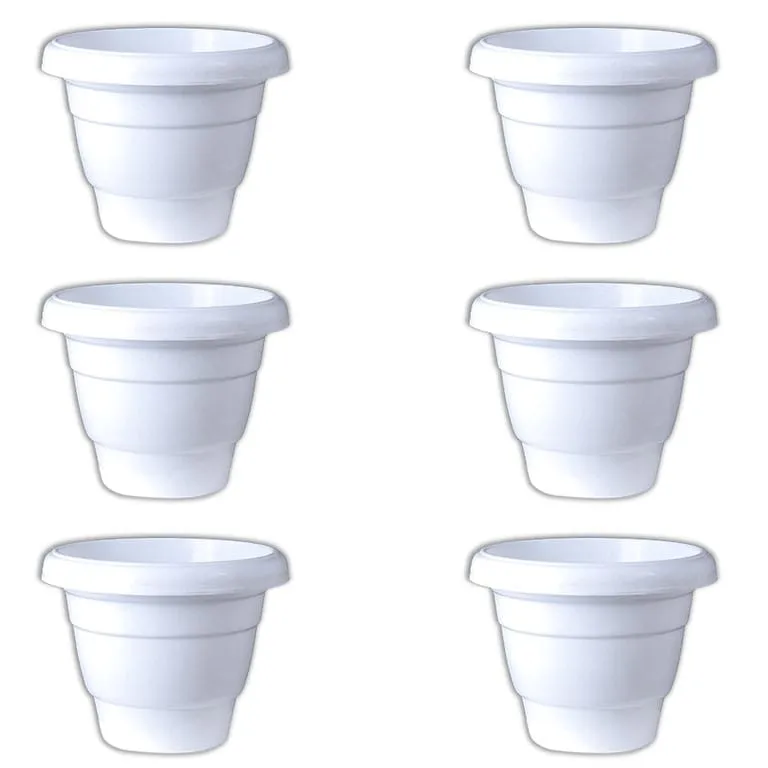 Set of 06 - 10 Inch White Classy Plastic Pot