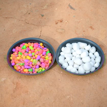 Buy Set Of 2 - Decorative White & Multi-Colour Pebbles - 500 Gm Each Online | Urvann.com
