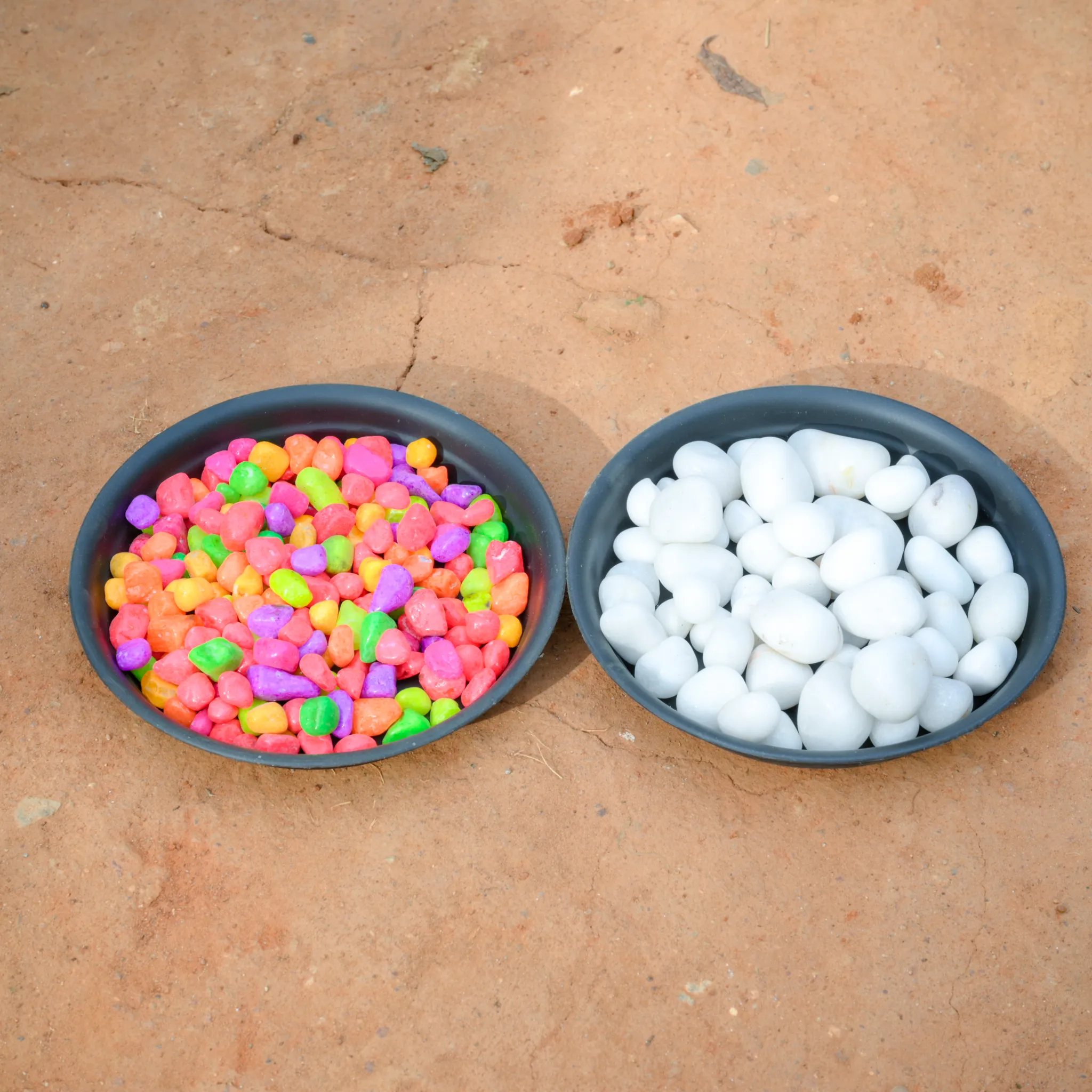 Set Of 2 - Decorative White & Multi-Colour Pebbles - 500 Gm Each