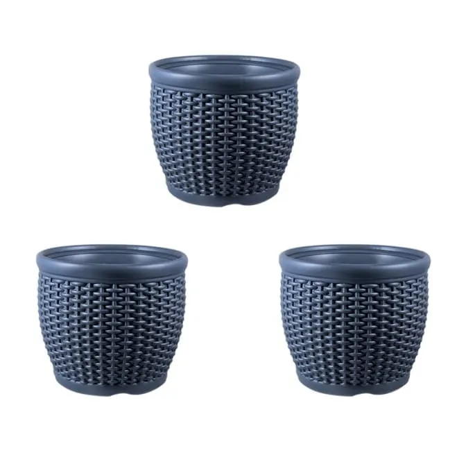 Set of 03 - 8 Inch Grey Premium Matt Classic Plastic Pot