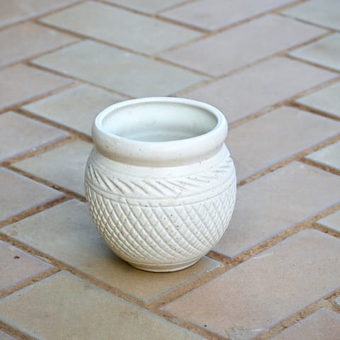 5 Inch White Premium Matki Designer Ceramic Pot