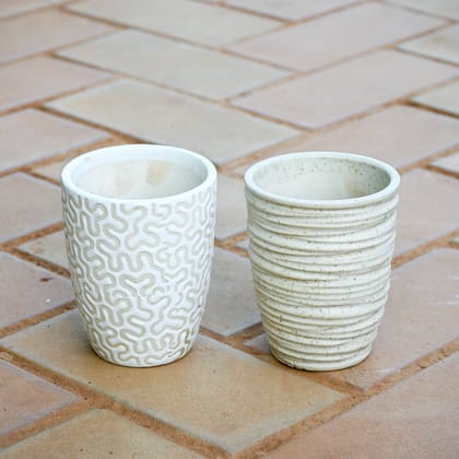 Set of 2 - 5 Inch White Glass Designer Ceramic Pot (any design) in 5 Inch Ceramic Pot