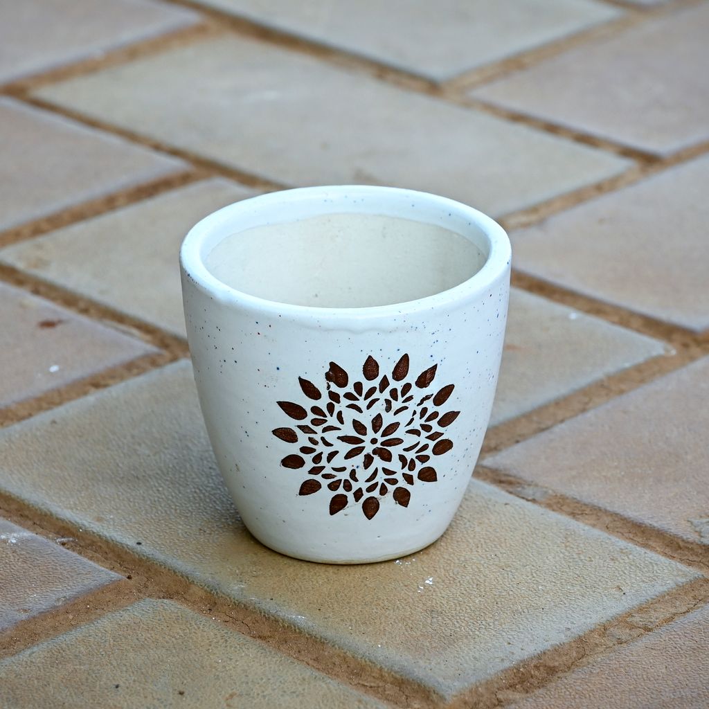 3 Inch White Cup Designer Ceramic Pot in 3 Inch Ceramic Pot