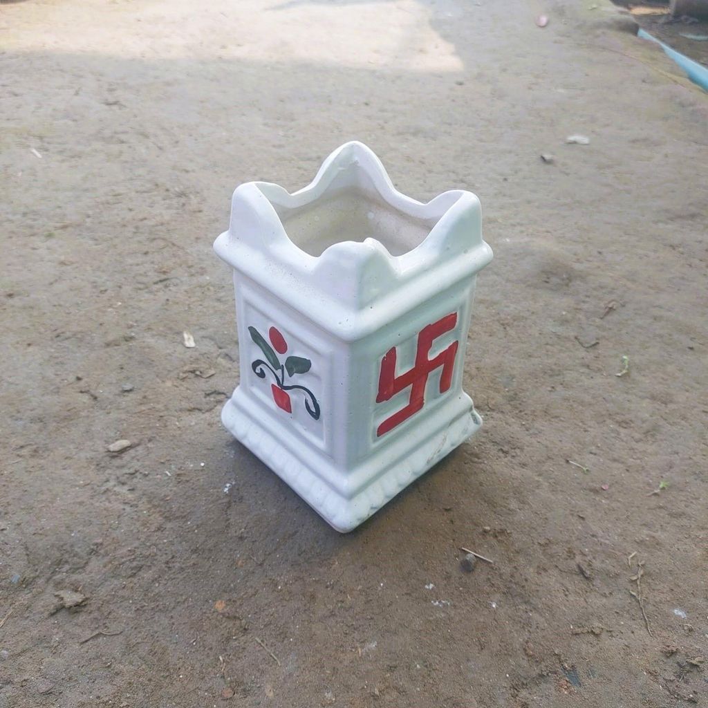 6 Inch White Designer Tulsi Ceramic Pot 6 Inch White Designer Tulsi Ceramic Pot
