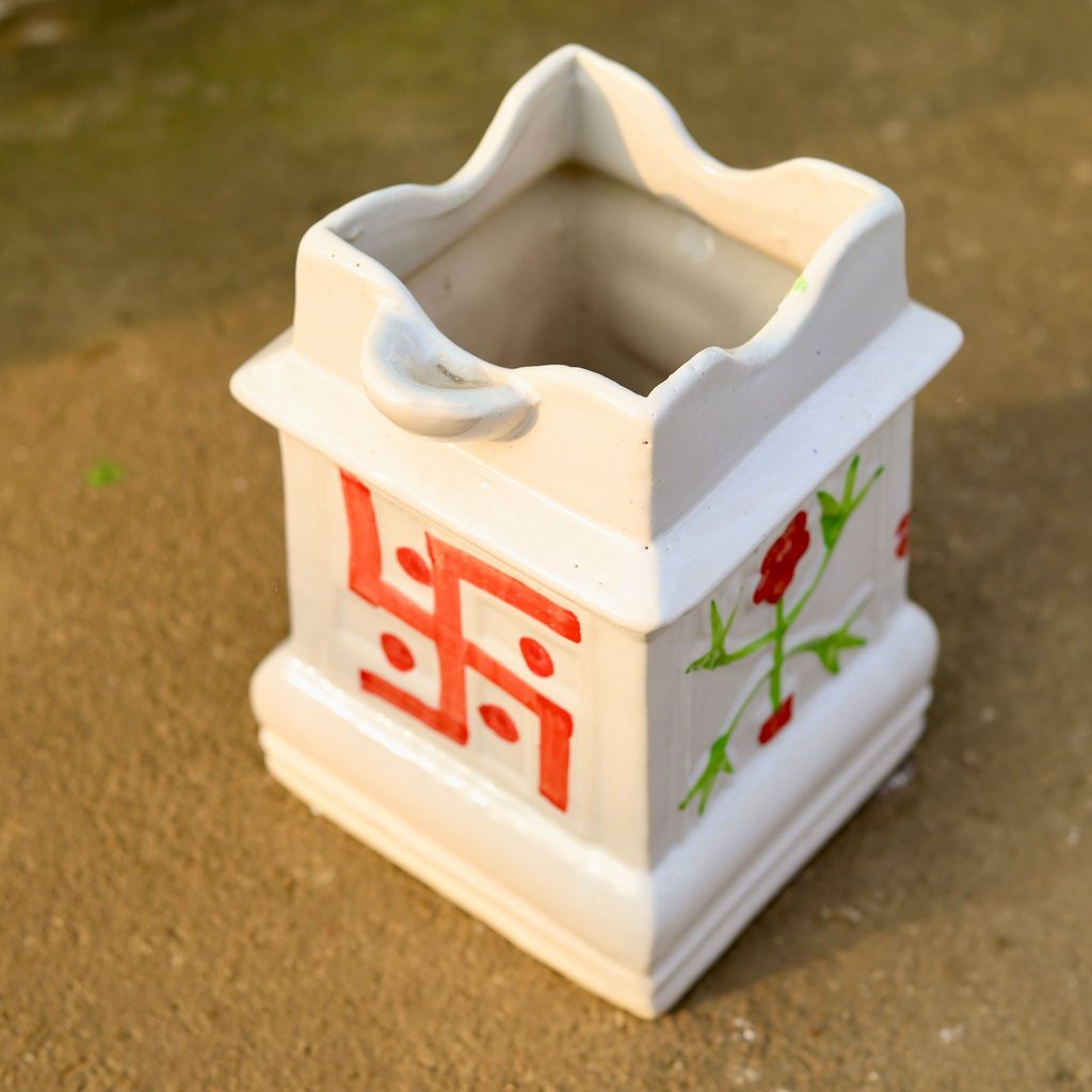 8 Inch Classy White Tulsi Designer Ceramic Pot