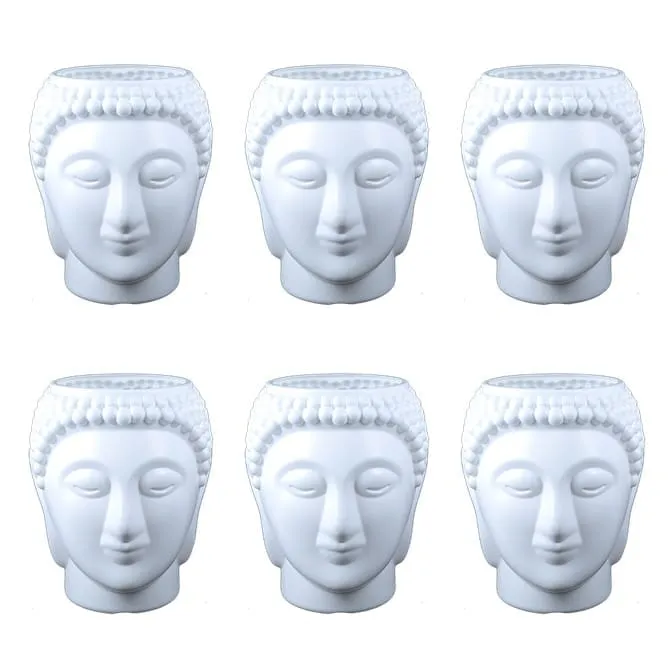 Set of 06 - 6 Inch White Premium Buddha Plastic Pot