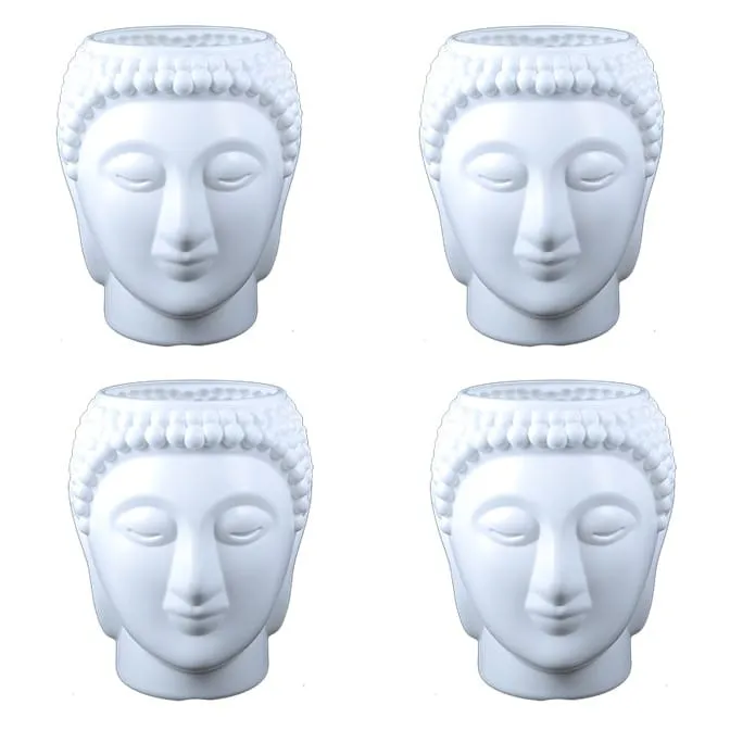 Set of 04 - 6 Inch White Premium Buddha Plastic Pots