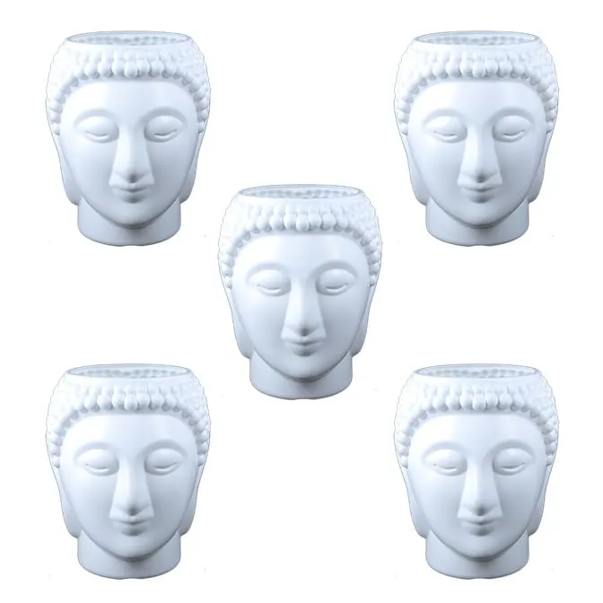 Set of 05 - 6 Inch White Premium Buddha Plastic Pot
