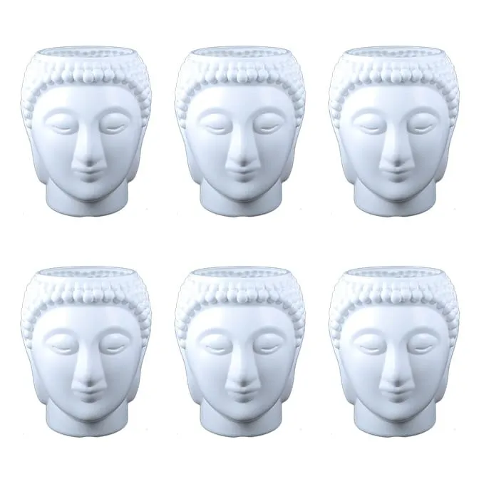 Set of 06 - 6 Inch White Premium Buddha Plastic Pot