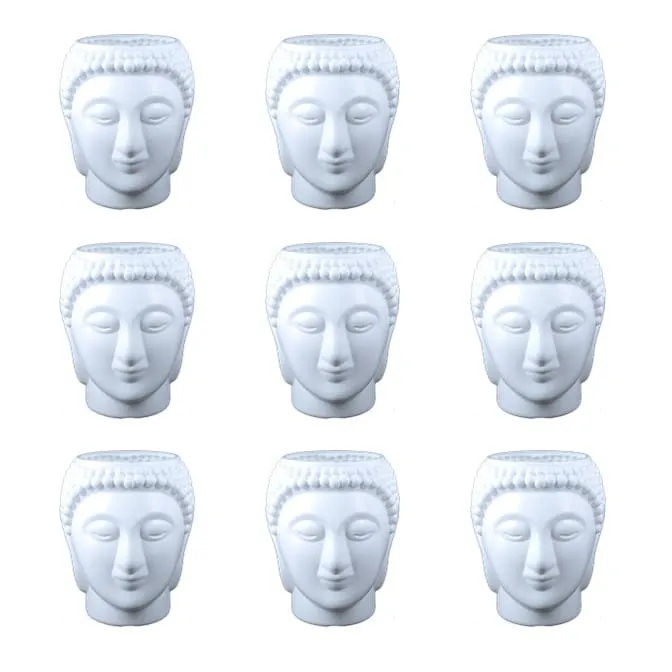 Set of 09 - 6 Inch White Premium Buddha Plastic Pots