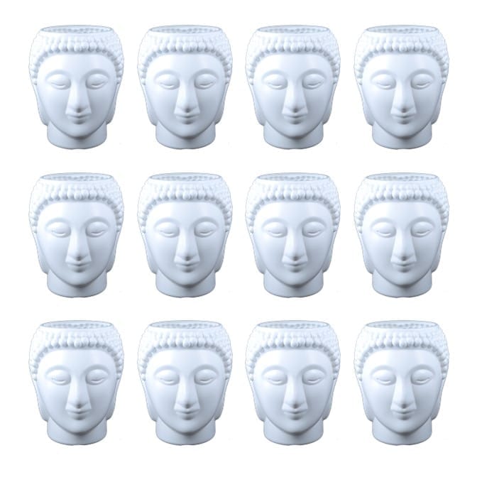 Set of 12 - 6 Inch White Premium Buddha Plastic Pots