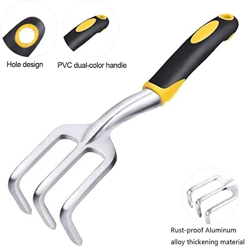 Premium Yellow Handle Hand Rake |Stainless Steel Heavy Duty Pruner, Aluminium - 1 pcs