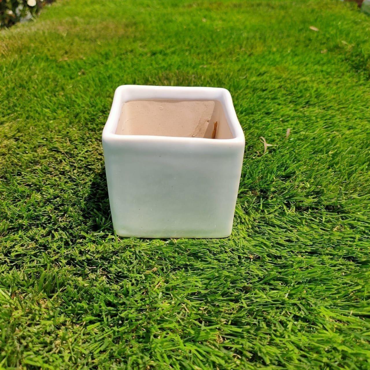4 X 5 Inch White Classy Square Ceramic Pot
