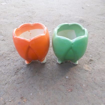 Set of 2 - 4 Inch Leg Designer Ceramic Pot (any colour)
