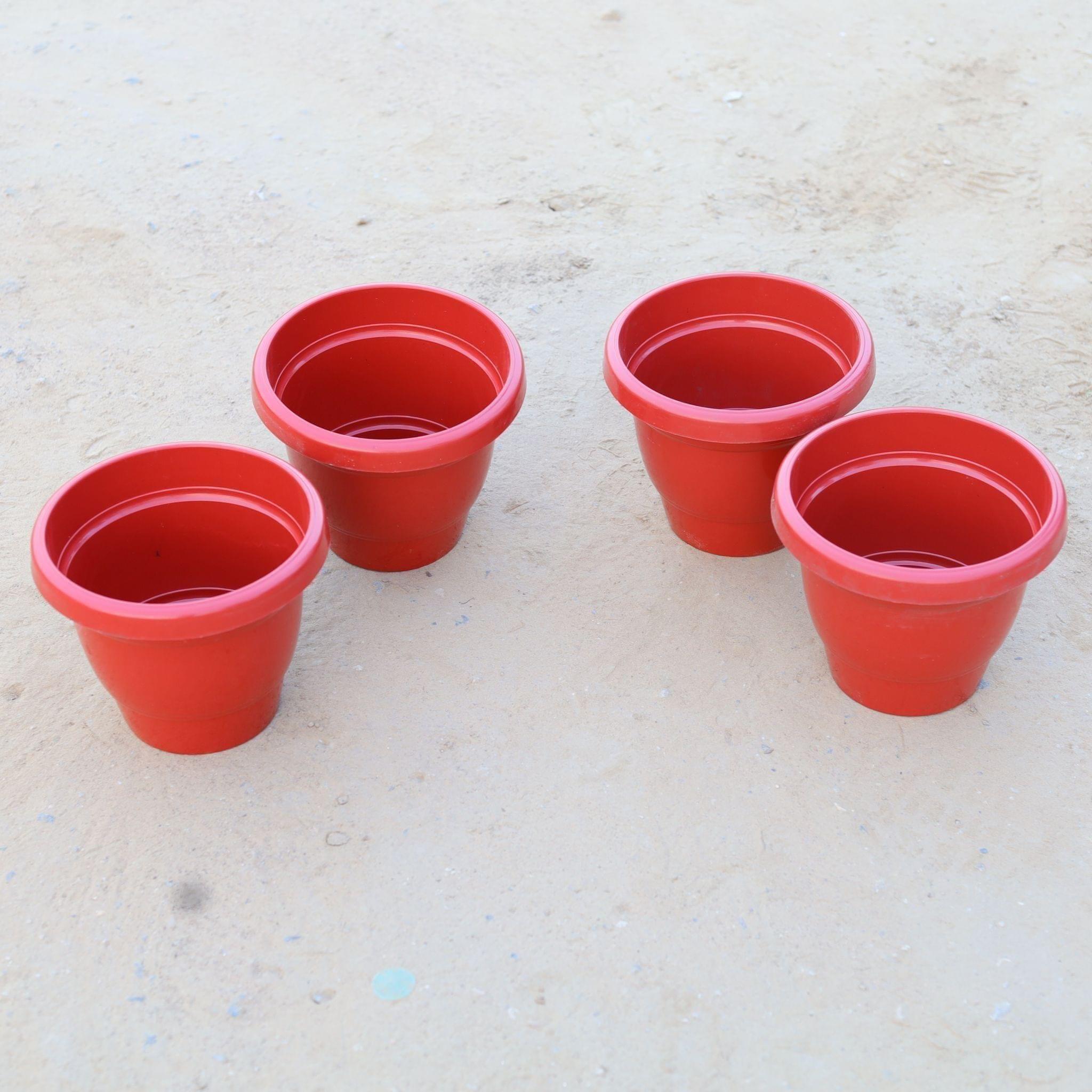 Set of 4 - 12 Inch Red Classy Plastic Pot
