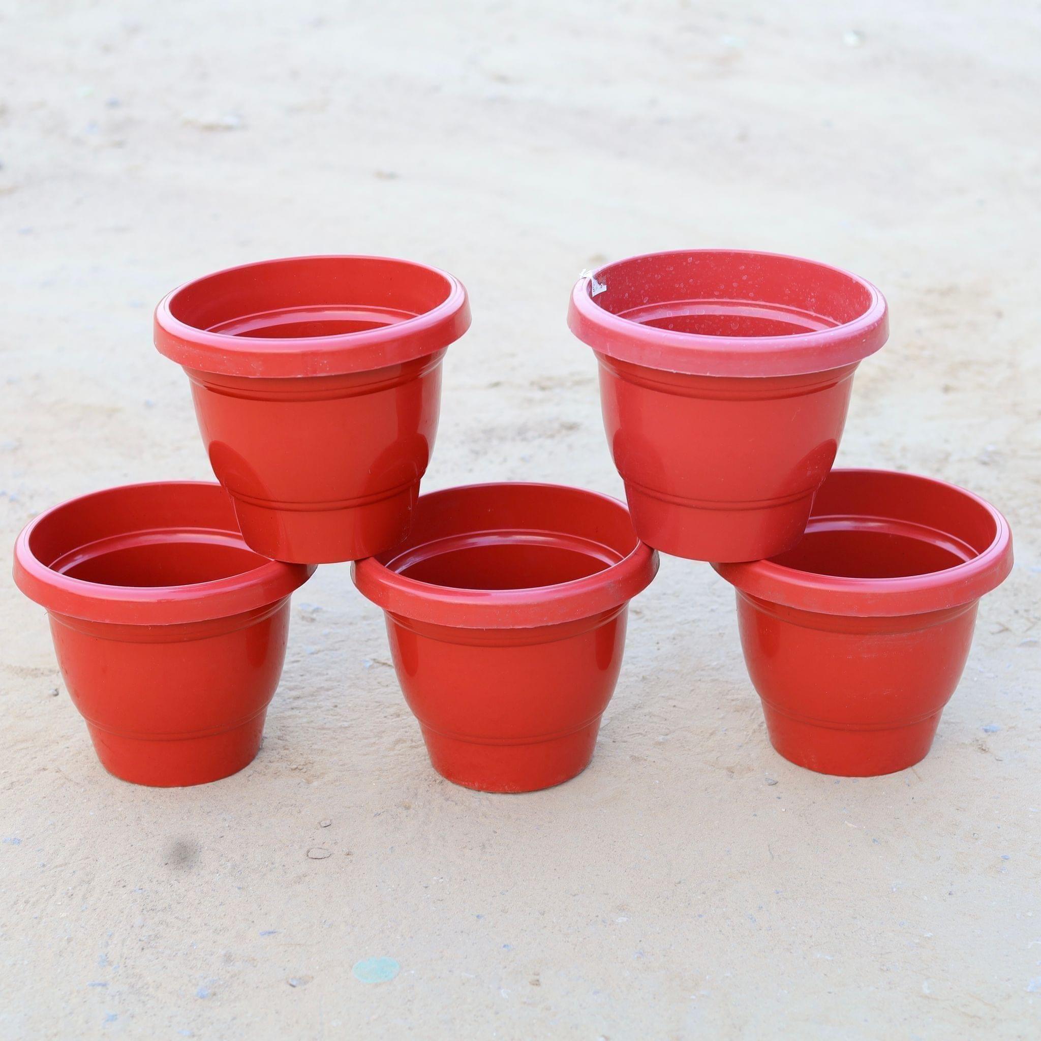Set of 5 - 12 Inch Red Classy Plastic Pot