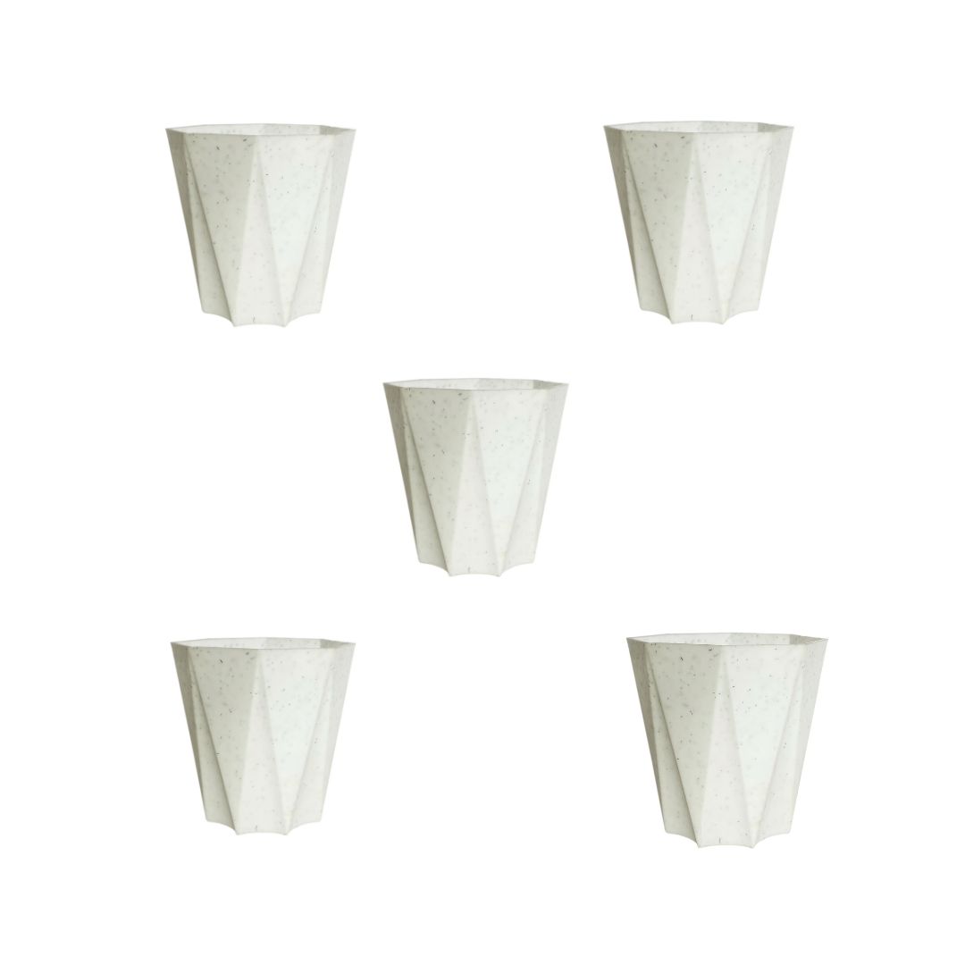 Set of 5 - 6 Inch Marble White Diamanti Plastic Pot