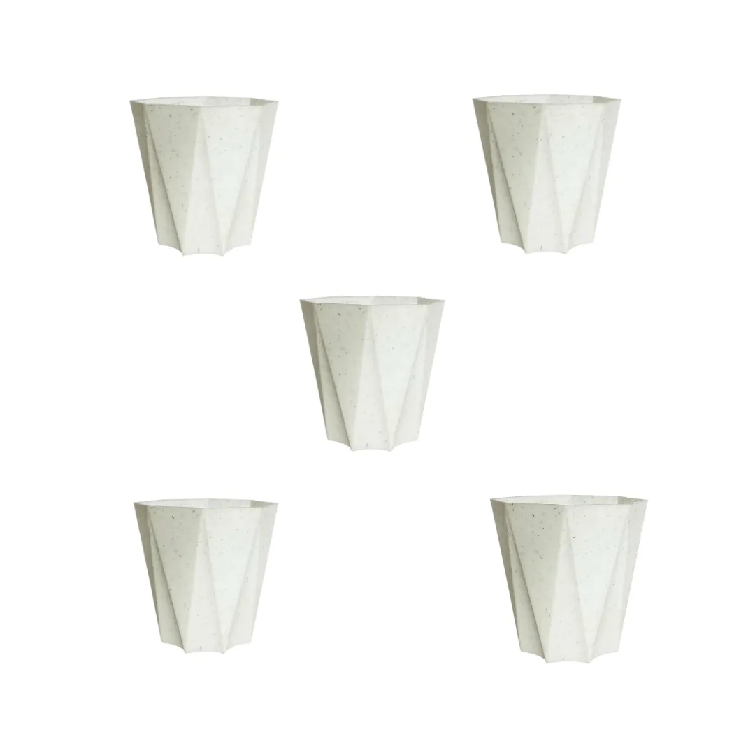 Set of 5 - 6 Inch Marble White Diamanti Plastic Pot