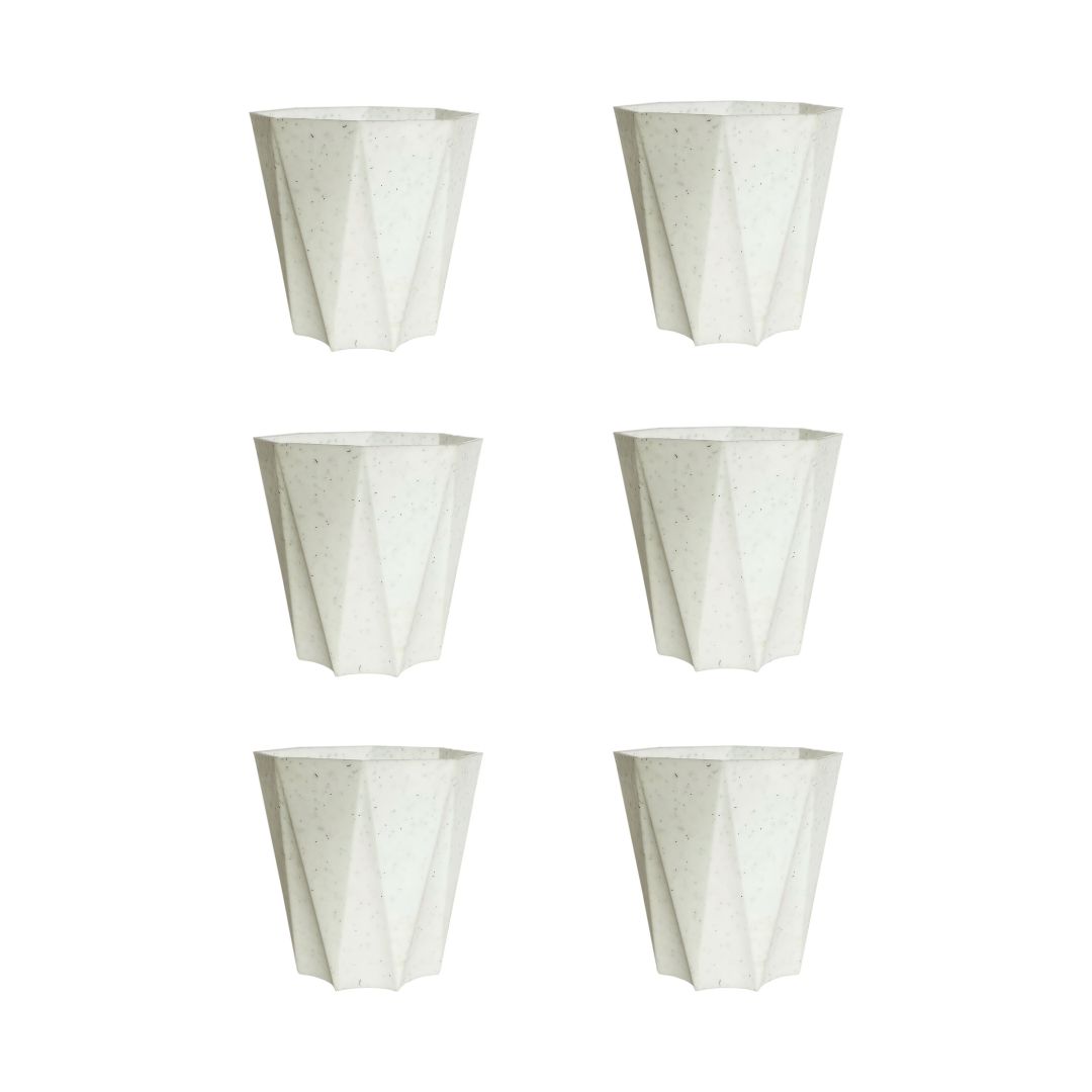 Set of 6 - 6 Inch Marble White Diamanti Plastic Pot