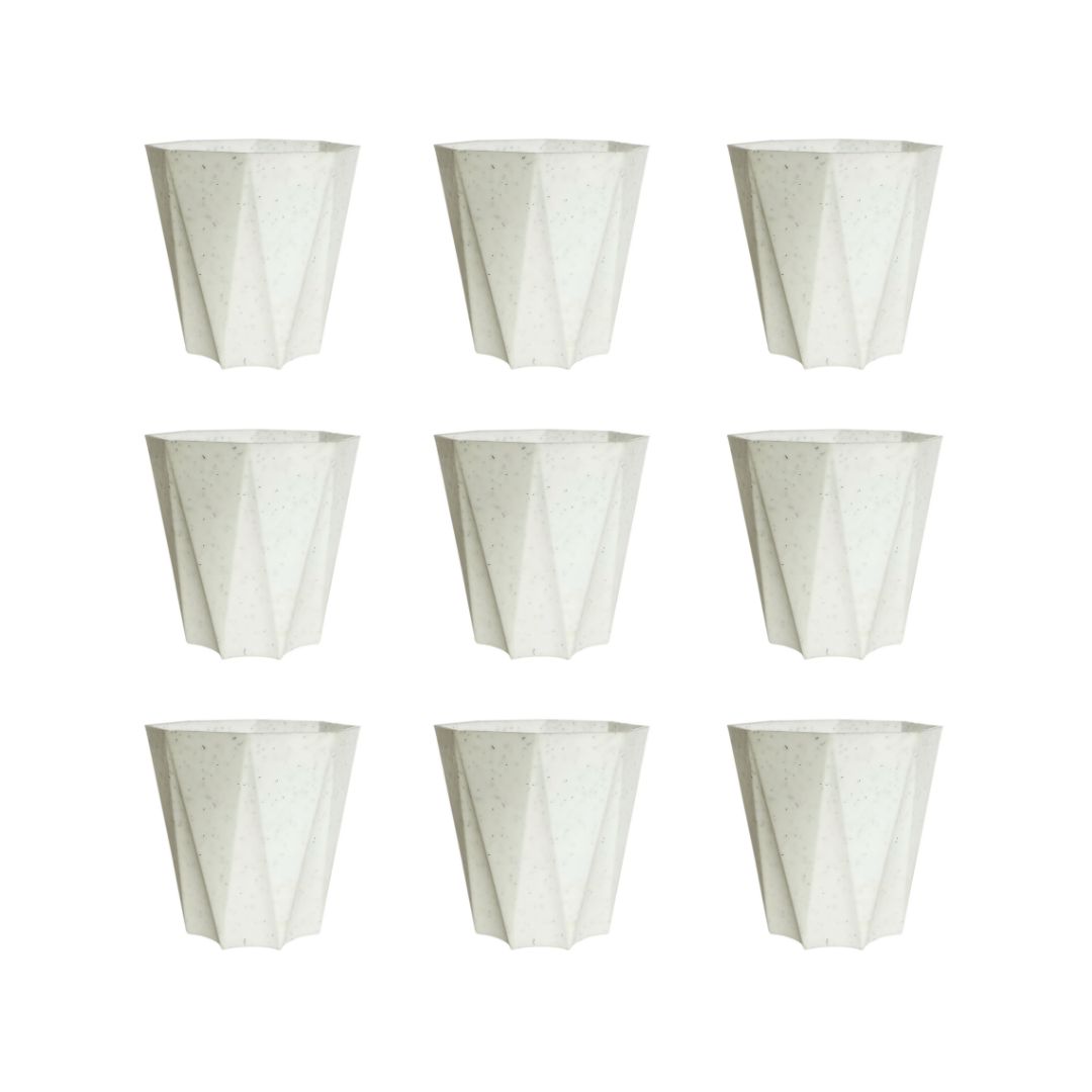 Set of 9 - 6 Inch Marble White Diamanti Plastic Pot