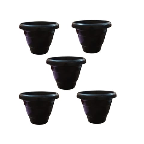Set of 5 - 8 Inch Black Classy Plastic Pot