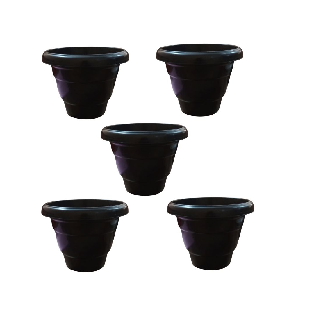 Set of 5 - 8 Inch Black Classy Plastic Pot