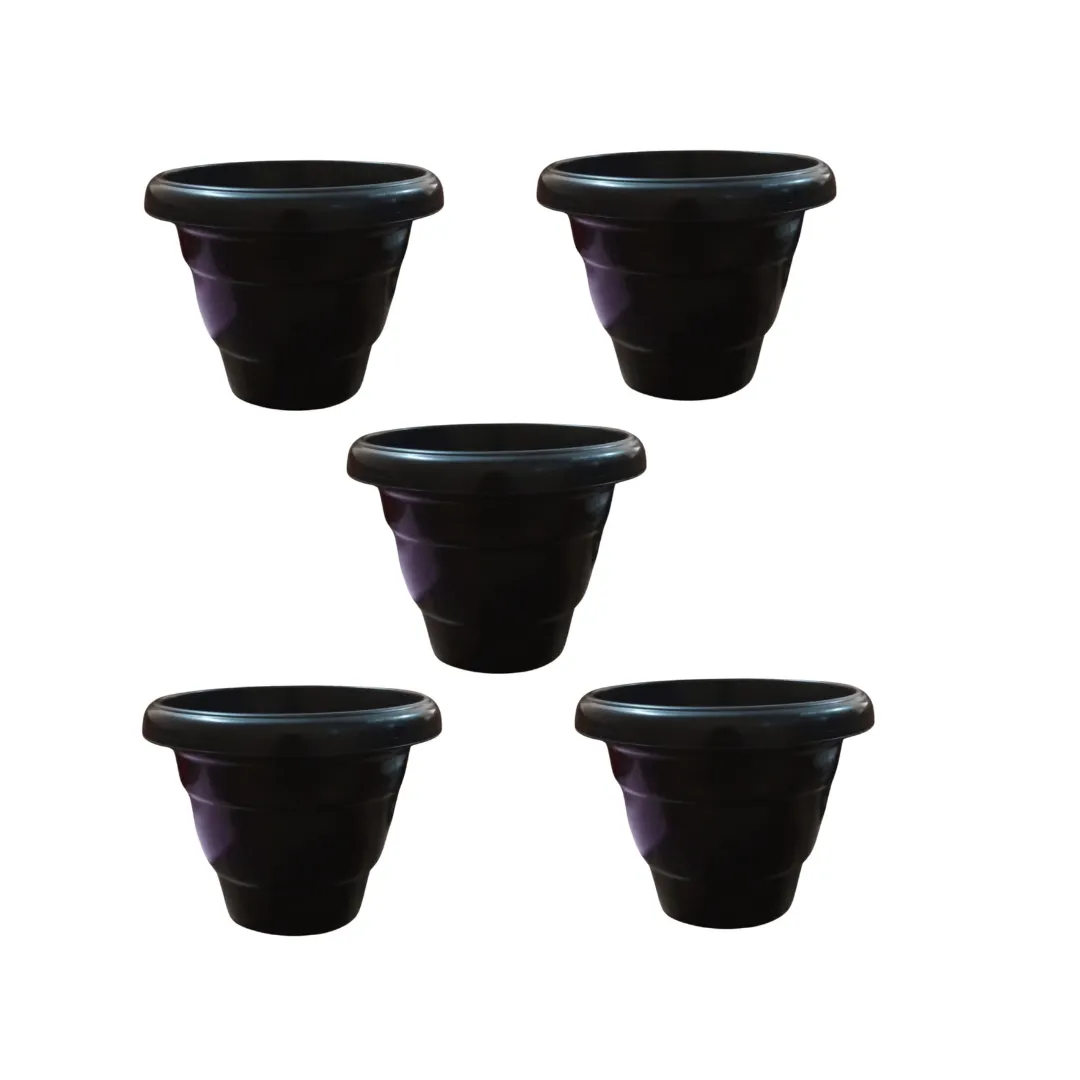 Set of 5 - 8 Inch Black Classy Plastic Pot