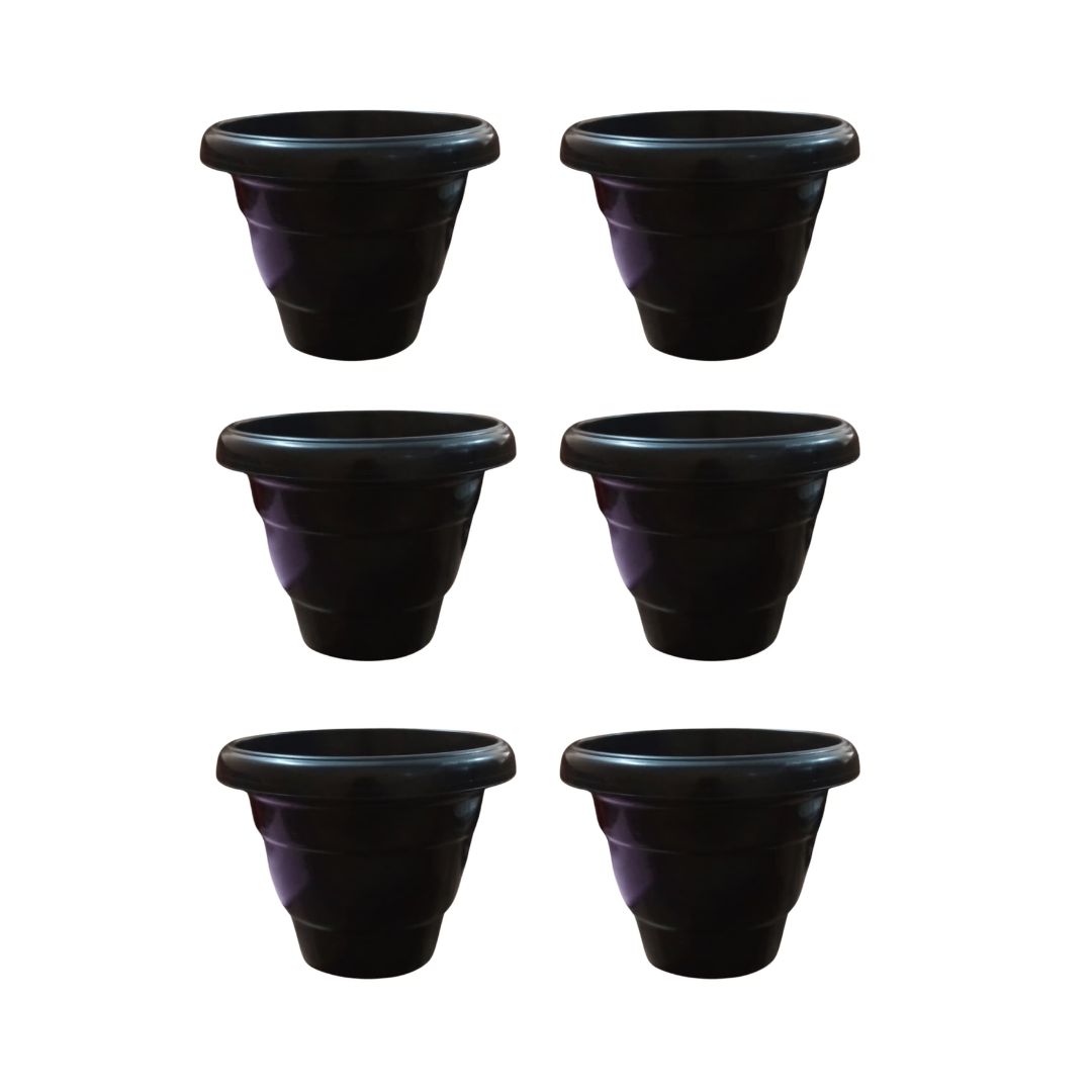 Set of 6 - 8 Inch Black Classy Plastic Pot