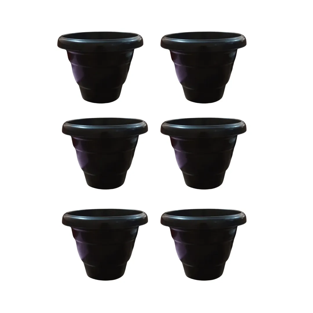 Set of 6 - 8 Inch Black Classy Plastic Pot
