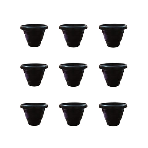 Set of 9 - 8 Inch Black Classy Plastic Pot