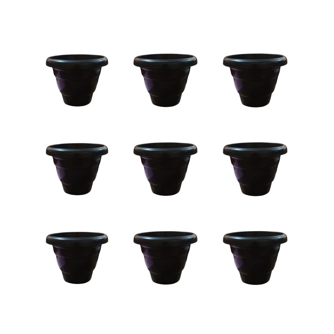Set of 9 - 8 Inch Black Classy Plastic Pot