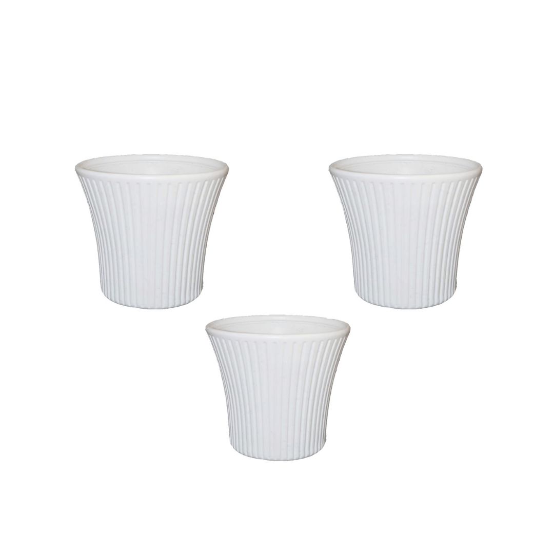 Set of 3 - 8 Inch White Sunrise Plastic Pot