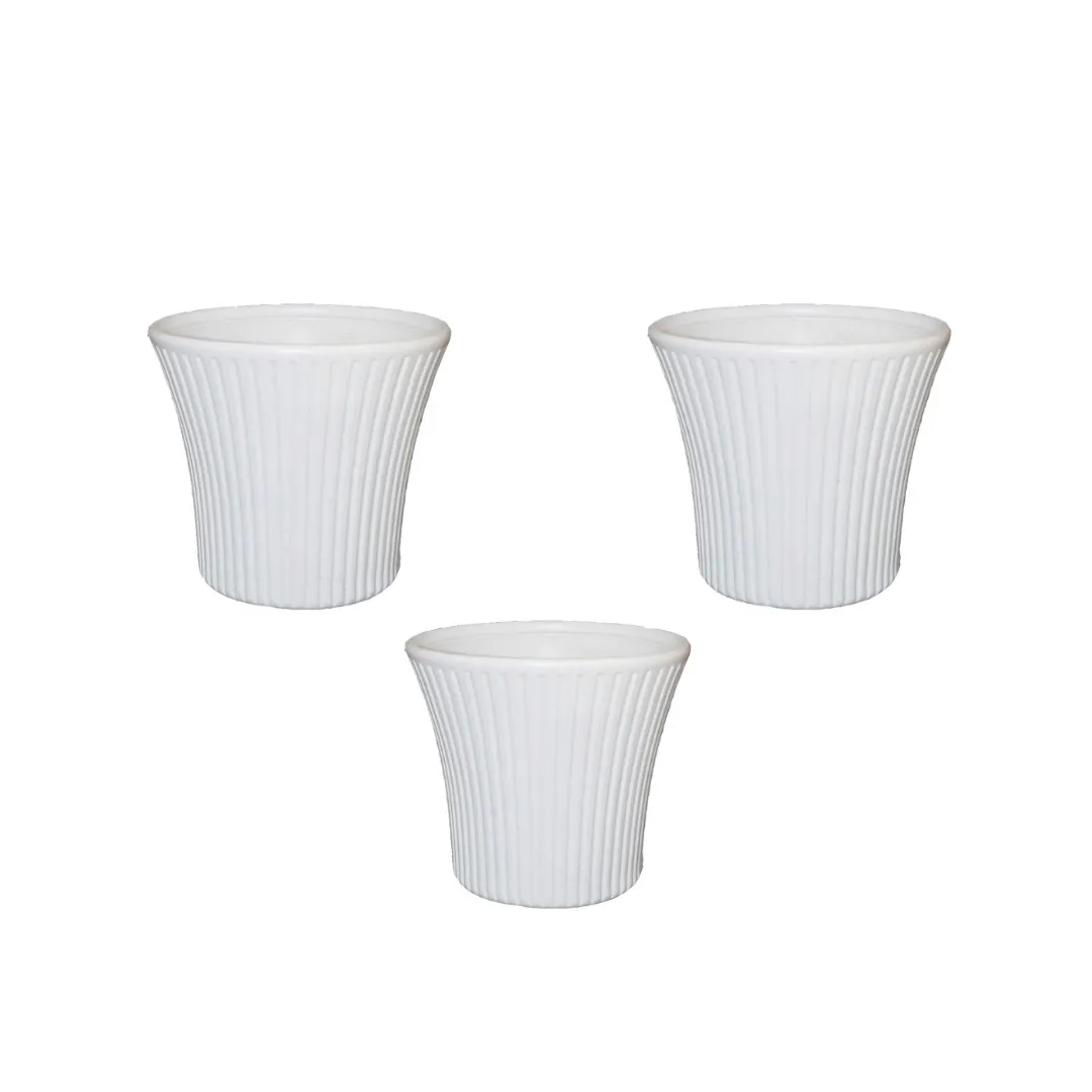 Set of 3 - 8 Inch White Sunrise Plastic Pot